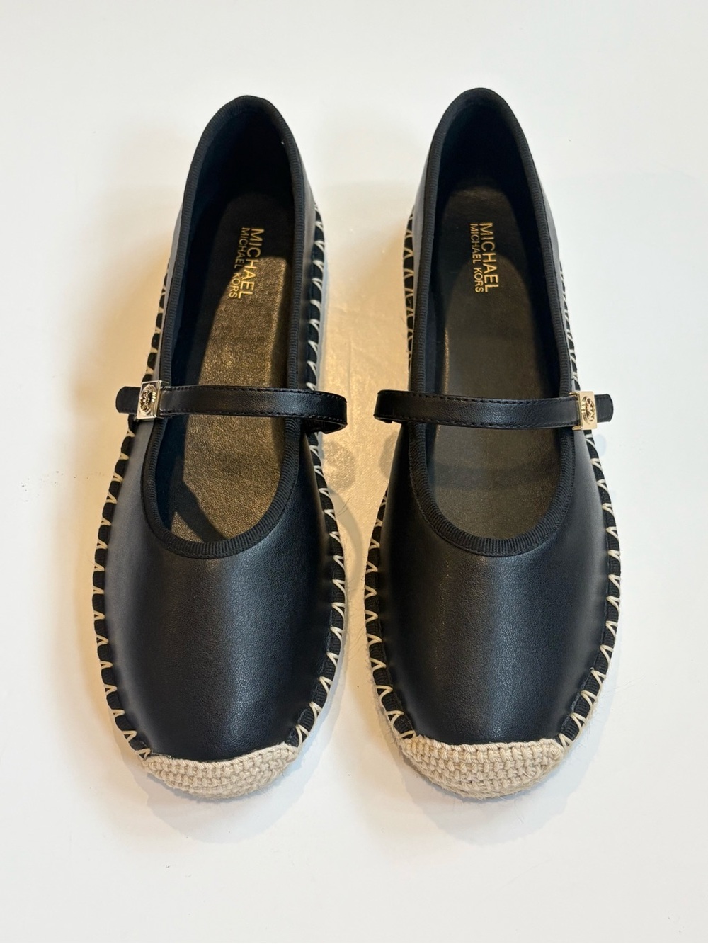 Michael Kors Lynn Leather Mary Jane Espadrille Flats Black Size 7.5 NWOT